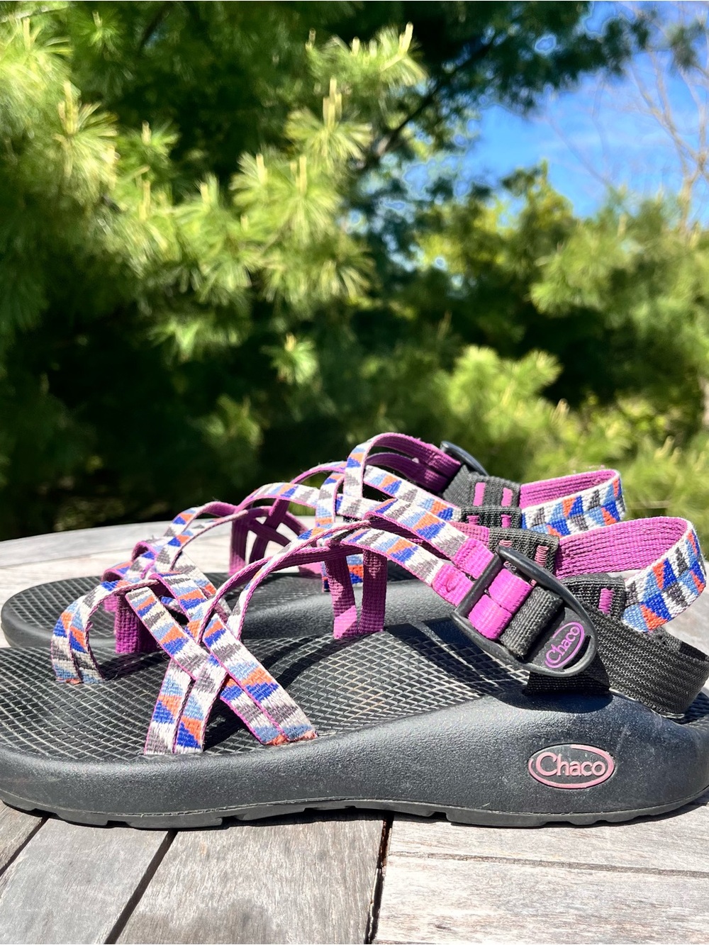 Chaco ZX/2 Hiking Sandal Wmns 9 Toe Loop Purple Geometric Outdoor Walking Shoe - Picture 4 of 11